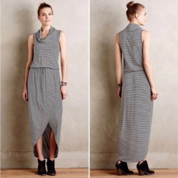 ANTHROPOLOGIE DOLAN Striped Cowl Neck Maxi Dress Jersey Knit Size Medium - Picture 1 of 12
